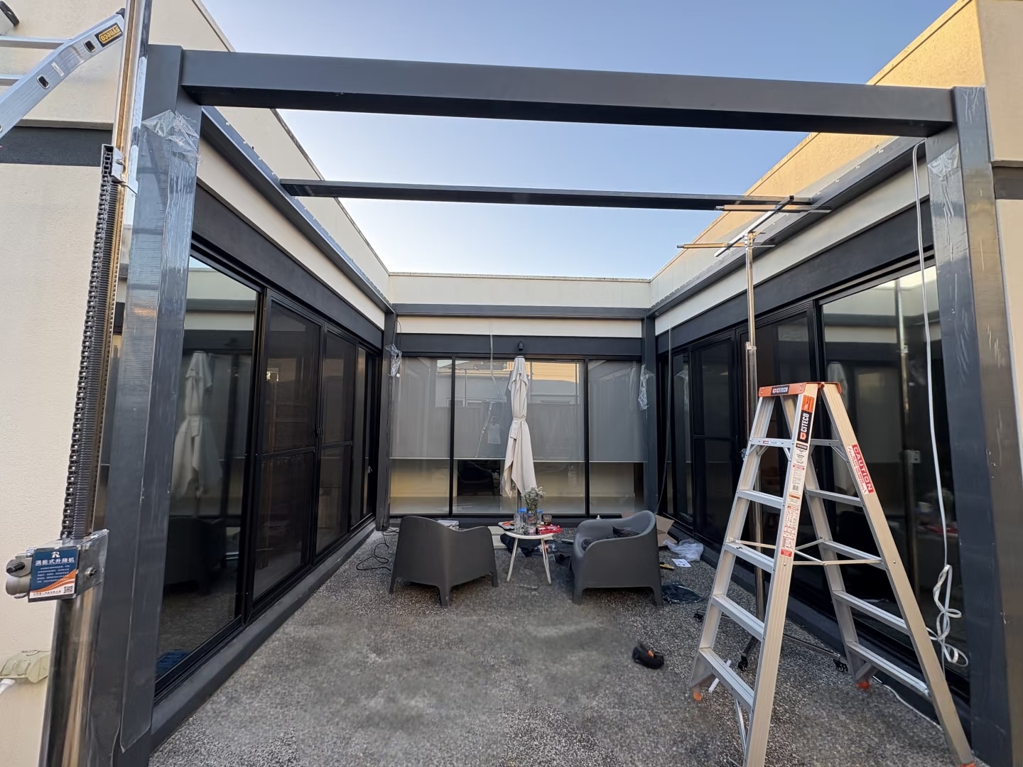 Alu180 pergola night view with LED lighting