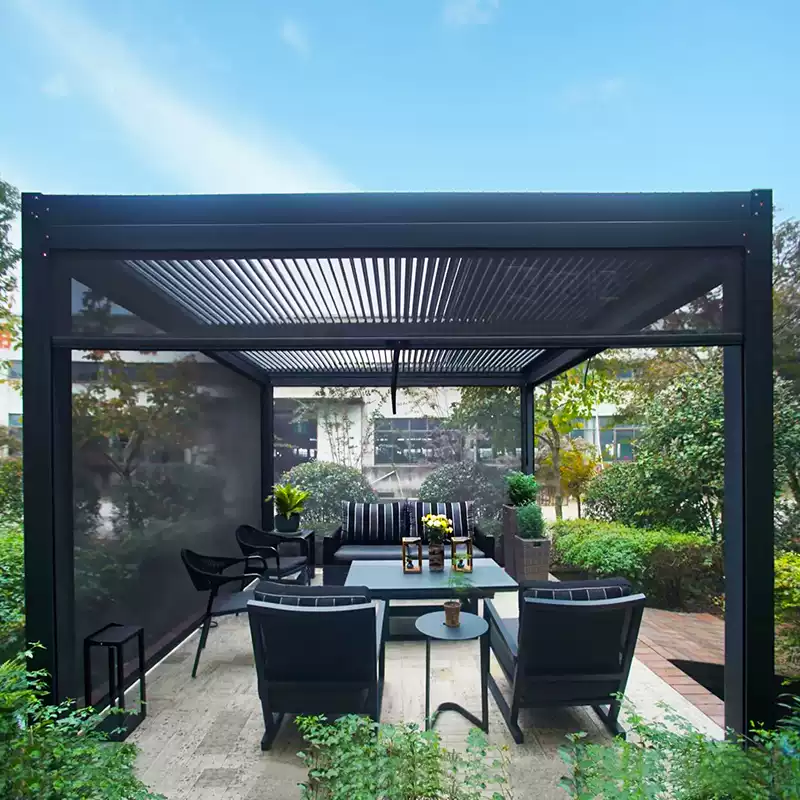 Modern automatic louvered pergola on outdoor patio