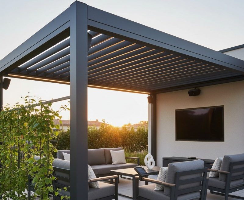 AluShed AluS220 Heavy pergola in commercial outdoor living space